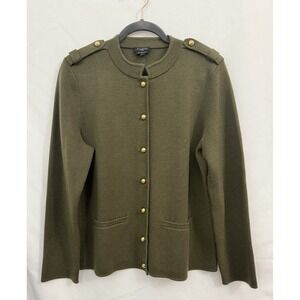 Talbots 100% Merino Wool Green Cardigan Jacket Knit Womens Size LP Petite